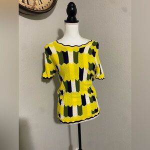 Zara Yellow and Navy Geometric Short Sleeve Top